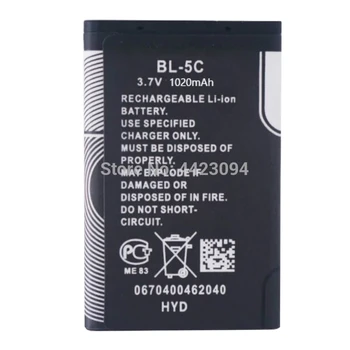 1-5PCS 3,7 U 1020 mah BL-5C baterijom BL 5C baterija za Nokia 1100 1110 1112 1208 1600 2255 2270 2280 2300 2600 Zamjena Baterije telefona