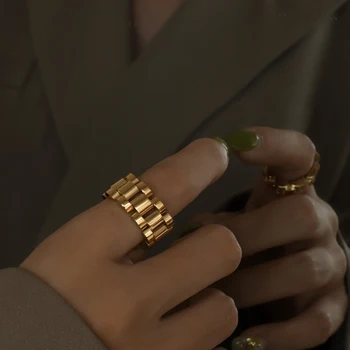 1 cm Širok Lanac Za sat U Obliku Prstena Od Nehrđajućeg Čelika Visoke Kvalitete Zlatne Boje Modni Nakit-Prsten Za Žene