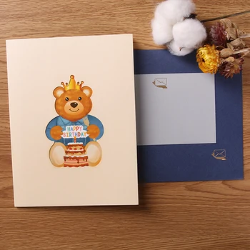10 Paket 3D Crtani film Medvjed Rođendan Pop-up Kartice Dar za Djecu Čestitki