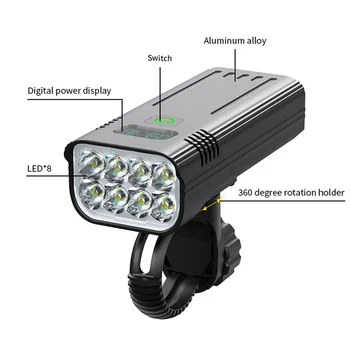 10000 mah Biciklistička fenjer USB Punjiva 5000 Lumena Biciklistička Lampe 8 * Super Svijetle LED Svjetiljka Prednja Svjetla i boja dugo svjetlo