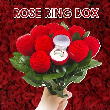 10ШТ Ruža Cvijet Prsten Kutija Baršun Crvena Ruža Kutija Za Nakit Naušnice Prikaz Kutija Držač Poklon Kutija Vjenčanje Dekoracije Za Mladence Kutija Za Skladištenje