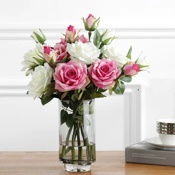2 Glave/Buket Luksuzne, Elegantne Umjetno Cvijeće Trenutno Dodir Jarke Ruže Lažne Svile Cvijeće Mladenke Za Vjenčanje Nakit Kuće A1155