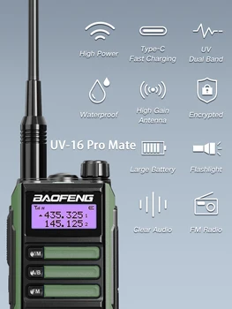 2 PAKIRANJA BaoFeng UV-16 Pro Mate V2 True 10 W Prijenosni prijenosni radio UV16Pro Podrška Type-C Punjač za dalju komunikaciju proble Ažuriranje radio UV5R UV10R