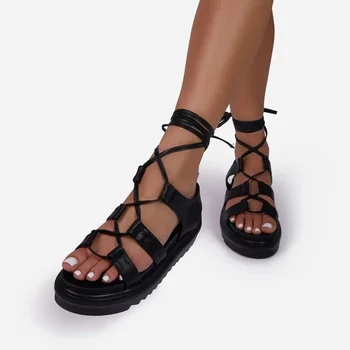 2020 godine, nove ženske sandale, univerzalni udobne sandale ravnim cipelama sa remenom, modna ženska obuća u rimskom stilu na debelim potplatima