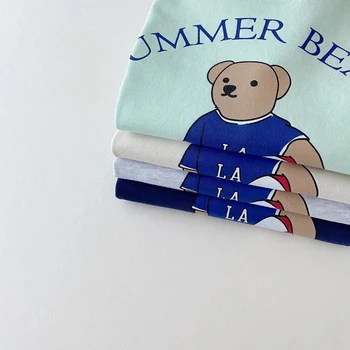 2022 Korejski Komplet Odjeće Za male Dječake, Ljetna Odjeća Za Djecu, t-Shirt s Cartoonish Medvjedom + Gaćice, Odijelo od dva predmeta, Odjeća za Novorođene Dječake i Djevojčice