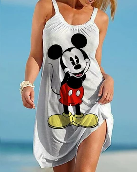 2022 Ljetne ženske haljine Disney ' s Mickey i Minnie, Ženske Seksualne Slobodne Modni Remen po cijeloj površini, More, Plaža Svakodnevne aktivnosti na Plaži haljine