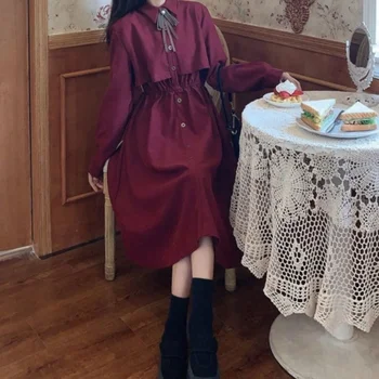 2022 Ženski Ljeto Jesen Crvene Haljine Harajuku Večernje Korejski Haljina Donje Elegantan Rukav Ženska Odjeća Dugo Svakodnevno Haljina