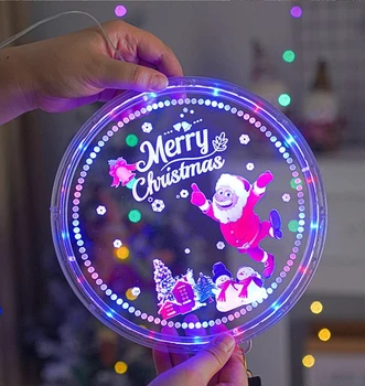 2023 Novu Godinu 3D Disk Visi Svjetiljka LED Djed Mraz Music Lampa Božićne Ukrase Za Dom Svjetla Navidad Noel Ukras 2022