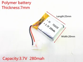 3,7 280 mah [702025] PLIB; polymer li-ion /li-ion baterija za dvr, GPS, power bank, mp4, mp3
