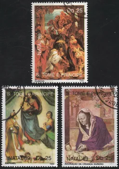 3 kom./compl. Poštanske marke Sao Tome i Principe 1989 Slika Slike se Koriste Poštanske Marke s Oznakama za Kolekcionarstvo