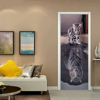 3D Viziju Tigar Naljepnicu Na Vrata Pozadina Za Dnevni boravak Spavaća soba Uređenje Samoljepljive Vinil Plakati Sa Lavom može Udaljiti Naljepnice Za Zid
