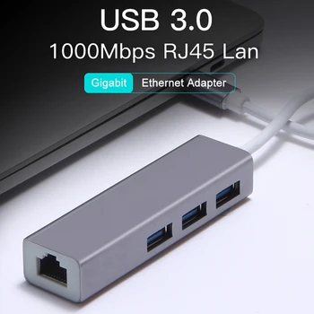 4 Port USB 3.0 Hub RJ45 10/100/1000 Mb/s Ethernet Adapter Mrežna Kartica, USB Lan Xiaomi Macbook Mi Box S Pro pojedinca ili kućanstva