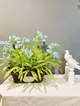 42 cm 5 Listova Umjetna Orhideja je Biljka Tropske Biljke unutarnje i Vanjske Zelene Cvjetne Lonce Materijal Hotel Ured Deco
