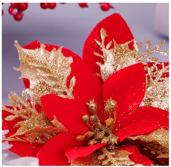 5 kom. Sjajan Zlatni Prah Božićni Cvijet Zlato Srebro Crvena Božićno Drvce Ukrasna Simulacija Cvijet Božićne Dekoracije Za Dom