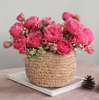 5 kom. Umjetno Cvijeće Romantična Ruža Silikon Pravi zaslon Osjetljiv na visoke Kvalitete Buket Luksuzni Ukras Za Dom Vjenčanje Dnevni boravak Lateks je Lažna