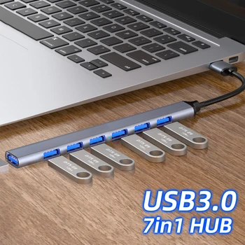 7 Portova Type-C HUB USB 3,0 2,0 Mid-high-Speed Fan-OTG Adapter priključne Stanice Za Prijenosna RAČUNALA Tvrdi Disk Miš Tipkovnica
