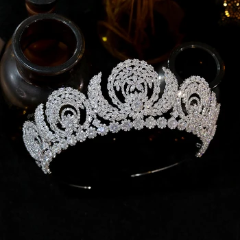 ASNOEA Srebrna Boja Cirkon Crystal Kraljica Velika Kruna Vjenčanja Tijara Za Žene Natjecanje Ljepote Vjenčanje Pribor Za Kosu Nakit