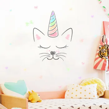Akvarel Ljubav Jednorog Mačka Naljepnice za Zid za Djevojke Princeza Dječje Sobe Ukras Naljepnice Home Dekor PVC Naljepnice za Zid za Vrata
