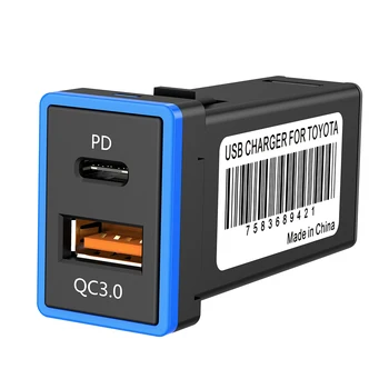 Auto Punjač QC 3.0 USB Brzo Punjenje 3.0 sa 5V 3.5 A Type-C PD Luka Blue LED Brzo Punjenje Za Toyota