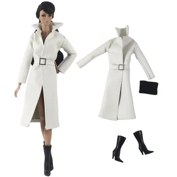 Bijeli komplet odjeće/dugi kožni kaput + top + cipele/jesen odjeća za lutke Barbie 30 cm Xinyi FR ST/igračka za djevojčice