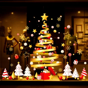 Božićne Naljepnice za Prozore, Božićno Drvce, Naljepnice u obliku Pahulja, Božićne Ukrase za Dom, Vrata, Zidova, Dekoracije, Naljepnice