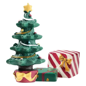 Božićni Ukras za Akvarij Božićno Drvce Poklon Kutija Minijaturne Polimer Mikro-Krajobraznog Uređenja za Akvarij s Ribom