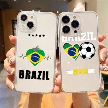 Brazil Brazilska zastava Nogomet Luksuzni Prozirnu Torbicu Za iPhone 14 13 12 11 Pro Max XS XR X SE3 7 8 Plus Torbica Fundas