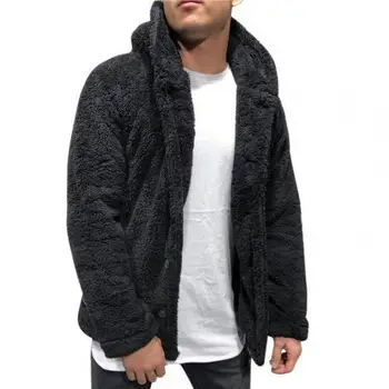 Chaqueta con capucha de manga larga para hombre, abrigo grueso y cálido de felpa con cierre de botones, para invierno y 2022