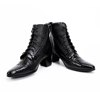 Christia Bella/Novi trendi muške cipele od prave kože sa змеиным uzorak muške Zimske čizme-Oxfords na Visoku petu, večernje cipele čipka-up
