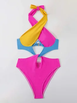 Colorblock Montažni Rez Križ Stimuliranje Ular Za Boravke Jednodijelni Kupaći Kostimi Ženski Kupaći Kostim Za Mršavljenje Body Godina Kupaći Kostim Na Plaži