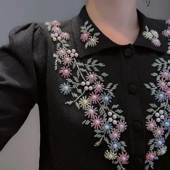 Cvijet vez berba kardigan džemper žena 2022 Jesen Zima novi kardigan, skraćeno top u retro stilu s igle kukičanje plesti kardigan vrhovima