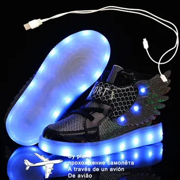 Dimenzije 27-37, Dječje led USB punjenje, Sjajna obuća, Dječje cipele s kukom i petljom, Dječji sjajni tenisice dječje led osvijetljena cipele