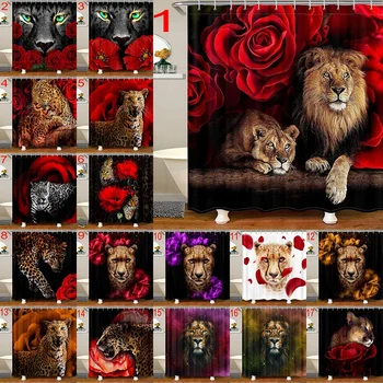 Divlje životinje zavjese lav tigar tigar, leopard tema cvijet vodootporna tkanina kupatilo dekor seta sa kukicama, vodootporan моющийся