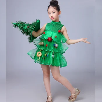 Djevojka Djeca Zeleno Odijelo Božićno Drvce Šešir Haljina Vrhovima Svečane Odjeće Elf Cosplay Dječji Tuš Dječji Vrtić Kostime Za Nastupe