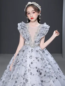 Dječja smještaj haljina princeza od 5 do 12 godina, do 2020 godine, modeliranje emisije za djevojčice, sija fascinantno večernja haljina, odijelo pijanista, Blistava dijamant, V-izrez u obliku