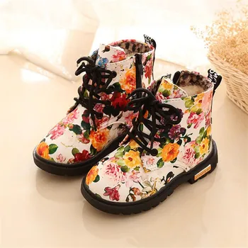 Dječje Zimske čizme s cvjetnim ispis; sezona jesen-zima; Cipele za dječake i djevojčice; Dječje čizme od Umjetne Kože na munje; Modni kožne cipele