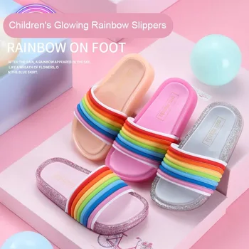 Dječje papuče za djevojčice s duginim obojena remenčićima, led svjetleće papuče, dječji ljetni sjaj sandale, cipele princezu za malu djecu, veličina 24-35