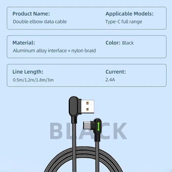 GTWIN Dual Lakat Tip C Mobilna Igra s Lako Kabel za Prijenos Podataka u Najlona cijevi pletenice za Android 90 Stupnjeva Brzo Kabel za Punjenje u automobilu 2.4 A