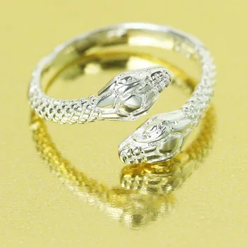 Identitet Muškarci Žene Prsten Srebrnu Boju Stare Kreativne Dual Glave Zmija Otvaranje Prstena Za Vjenčano Prstenje
