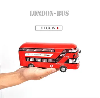 Imitacija double-igračka autobusa, autić od legure 1: 50, otklopni-model autobusa, glazbena bljeskalica, 2 otvorena vrata, prodaja na veliko