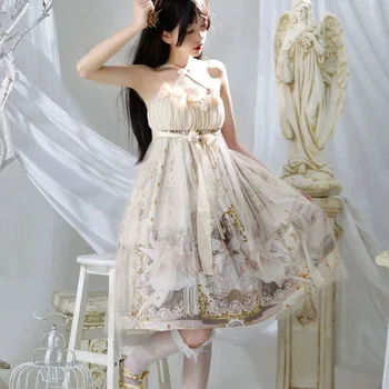 Japan Sweet Lolita JSK Haljine Za Žene Za Kawaii Luk Elf Ispis Elegantan Haljinu Princeza Sling je Blaga Djevojka Gotička Čajanka u Mini Vestidos