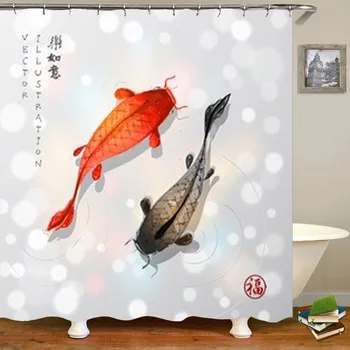 Japansko Slikarstvo Crvene i Crne Šaran Koi Ribe Zavjesa Za Kadu Tuš Zavjese Umjetničkih Slika Vodootporan Zavjese za Kadu Dekor