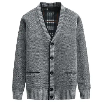 Jesensko-zimska Nova Muška gusta topla jakna-cardigan, casual džemper sa V-izrez i gumbe, veliki džepovi, muški kardigan, džemper