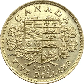 Kanada 1913 5 dolara - Suveniri Georgea V za dom i poklone Metal Mesing Bakar zlatnik Collectible Kovanice Нумизматические