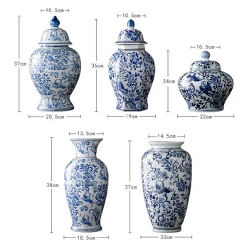 Kineski Plavo-Bijele Porculanske Vaze Klasični Vintage Ručno Boja Keramički Lonci za cvijeće, Ukrasne Visoke Podne Vaze za Dnevni boravak