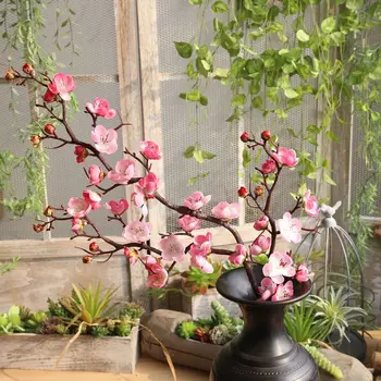 Kineski stil Umjetno cvijeće, Svila, Lažni Cvijeće Cvijet Šljive Cvjetni Vjenčani Buket Dekor Za Zurke Umjetna Lonac