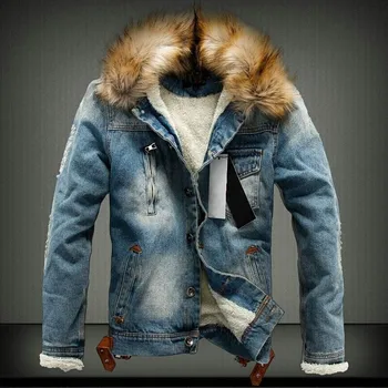 Klasicni Poderan Runo traper jakna i kaput za jesen-zimu S-XXXXL, Izravna dostava, Muška Traper jakna s меховым ovratnik