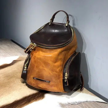 Klasicni trendi ženski ruksak od prave prirodne kože velikog kapaciteta kontrastne boje, casual ruksak za boravak na otvorenom, hit prodaje, ruksak
