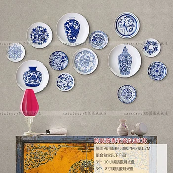 Kombinacija plave i bijele boje porculana u kineskom stilu restoran dnevni boravak dekorativni tanjur zidni rotirajući tanjur keramički tanjur