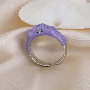 Korejski Otvoreni Prsten Sanjive Ljubičasta Slatka Smajlić Čudovište Prsten Za Mlade Modni Nakit Darove Trend 2021